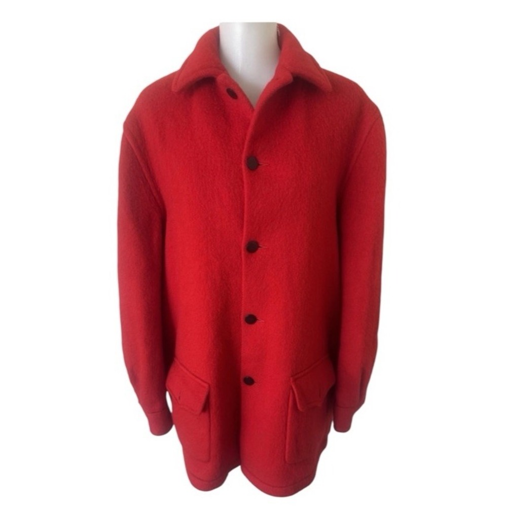 VTG Hudson's Bay Blanket 100% Wool Peacoat Jacket Womens Med/Large? Red
